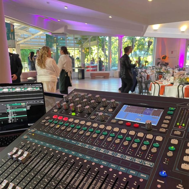 DJ mixing desk and lighting rig provided by Night Grooves AV hire